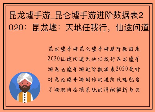 昆龙墟手游_昆仑墟手游进阶数据表2020：昆龙墟：天地任我行，仙途问道